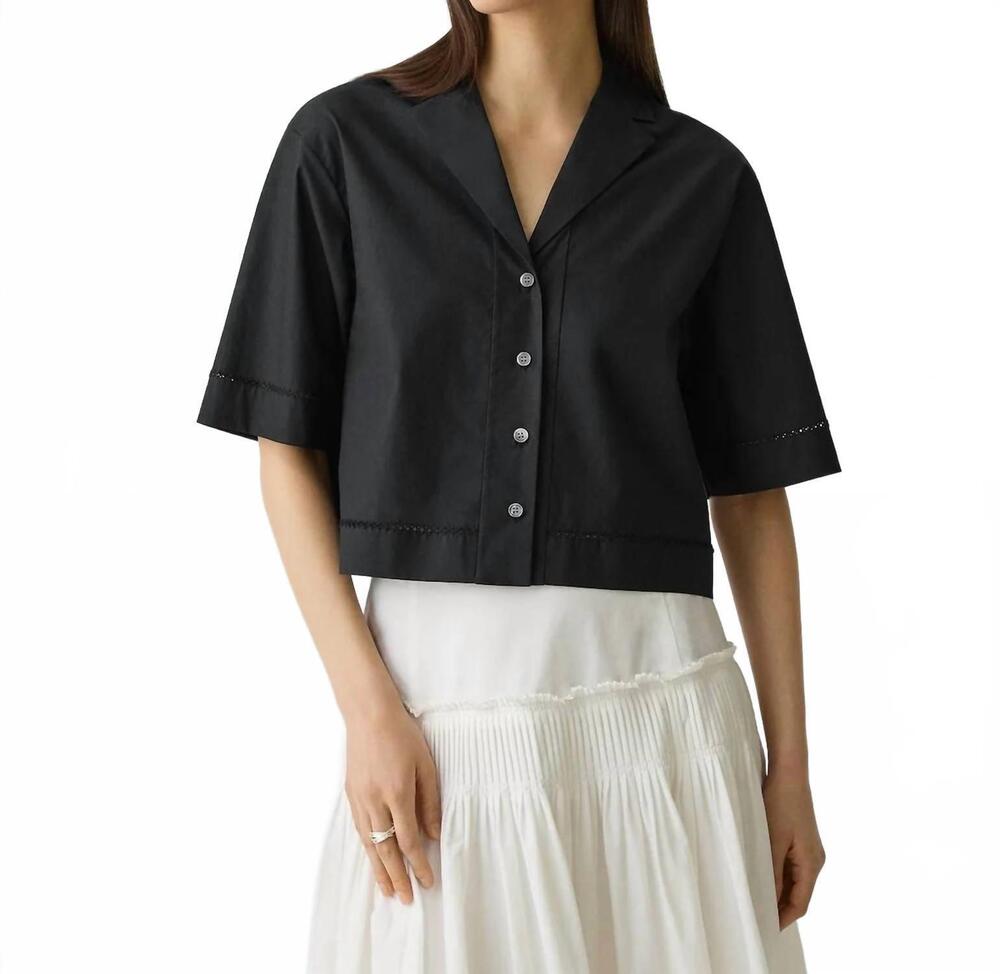 NEW THEORY city poplin boxy camp shirt in black